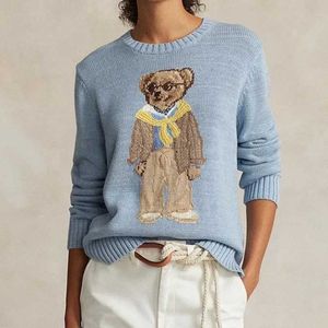 2024 New Winter RL Cartoon Mulheres Bear suéter roupas moda moda de manga comprida Pullovers de malha suéter Cotton Jumper feminino top