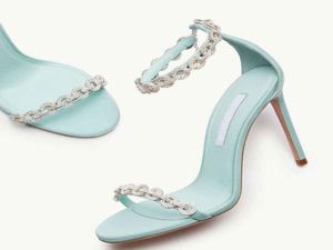 축제 시즌 여름 러브 링크 Aquazz Sandals Shoes Crystalembellished 스트랩 여성을위한 펌프 스틸레토 힐 신부 파티 Weedin6798213