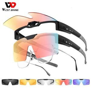 West Cykling Pochromic Cycling Solglasögon Vänd linser Polariserade glasögon som passar över Myopia MTB Road Bike Night Driving Eyewear 240601