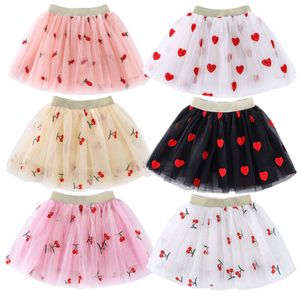Summer kjolar för flickor mini mode baby kläder mesh veckad kjol tutu broderi flicka spetsar faldas dans l2405