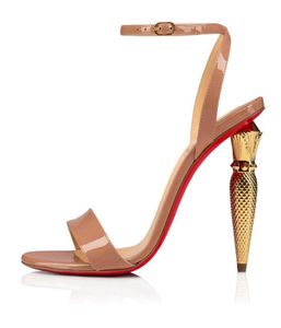 Kvinnor Pumpar Sandal High Heels Lip Heel Sexy 100mm Patent Leather Ankle Strap Style Luxury Designer1372202