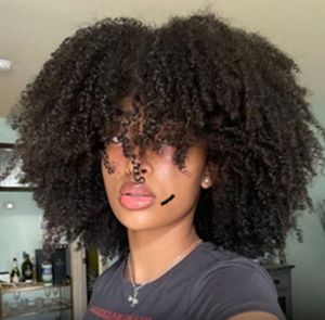 4A 4B 4C Mongolian Afro Kinky Curly Human Hair Wigs With Bangs Wear to Go Glueless Wig Remy Brazilian Short Curly Bangs Wig Human Hair