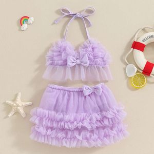 0-24M Baby Swimwear Girls Bikini Sets 2024 Summer Flower Tulle Mesh Bathing Suits Infant Swimsuits Toddler Beachwear