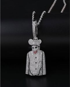 Iced Out CZ Bling Clown Micky Pendant Necklace Mens Micro Pave Cubic Zirconia Simulated Diamonds Gifts Necklace9219690