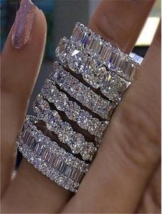 Choucong Vintage Real 925 Sterling Silver Wedding Princess White Topaz Cz Diamond Women Jewelry Eternity Engagement Band Ring A0213334708