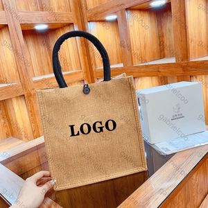 Projektant lniany torba plażowa pamiątkowe klasyczne litera logo drukowana wodoodporna torba na zakupy duża pojemność przenośna torba na ramię