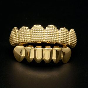 Grillz Teeth for Hip Hop Cool Mouth Grill Dental Covers Funny Top Bottom Custom Gold Plated Men039s Tooth Cap Set Vampire Teeth3490578