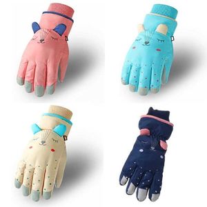 Children's Finger Gloves Keepsakes Childrens Winter Waterproof Snow Gloves Solid Color Cartoon Ear Insulation Windproof Sports Ski Warm Gloves WX5.30