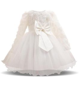 여자 아기 여자 옷을위한 긴 소매 흰색 드레스 1 년 생일 파티 유아 세례식 가운 유아 소녀 드레스 5559788