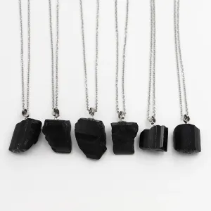 Natural Black Tourmaline Pendant Natural Irregular Raw Charm Pendant Healing Energy Pendants for DIY Jewelry Gifts