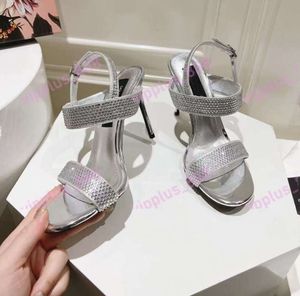 Projektantka okrągłe okrągłe damskie sandały skórzane sandały z diamentowymi patentami skórzane buty klasyczne sandały ślubne damskie na wysokim obcasie