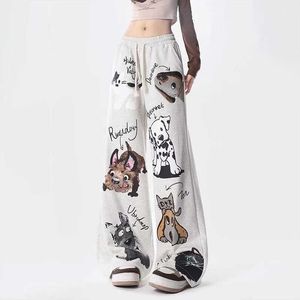 Dżinsy dżinsy Dopamina noszą wzór psa swobodny proste spodnie unisex elastyczna talia japońska Y2K Anime Print workowate joggers spodnie 1140422