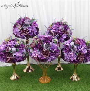 Anpassad 3545cm Artificial Flower Ball Stand Purple Lavender Centerpieces Arrangement Decor Wedding Arch Table Flower Bouqet Vase3601573231