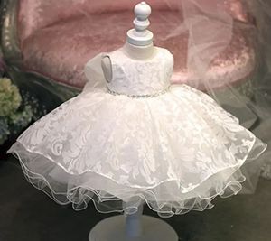 Högkvalitativ vit baby flicka glitz chiffon dop klänning för 3 år tjej spädbarn 1: a födelsedagsklänning baby chirstening klänning 240603