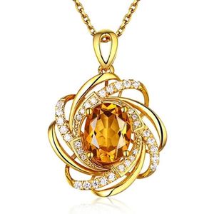 Real 18k Gold 2 Carat Topaz Pendant Women Luxury Yellow Gemstone 18 K Necklace Crystal Jewelry Womens Accessoires 2208188121228 CVRSX