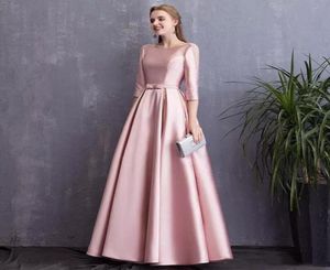 Pearls Pink Satin Long Evening Dresses with pockets Backless Formal Prom Dress Floor Length Evening Gowns4925827