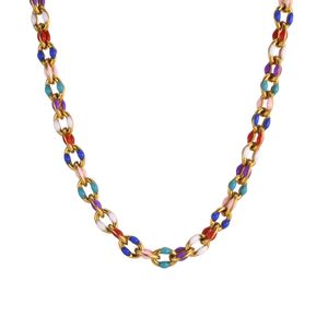 Mode rostfritt stål färgat dropplim handgjorda kedjelänk halsband gyllene för kvinnor lady 6.7mm 18 tum +5 cm n1760