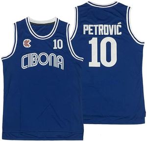 Mens Drazen Petrovic Basketball Jersey 10 # Cibona European Blue All Stitched 240521