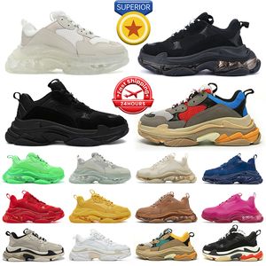 Designerskie buty potrójne sneakers mężczyźni kobiety czarny biały szary czerwony niebieski neon zielony beżowy różowy żółty przezroczysta samotna platforma swobodne męskie trenery na zewnątrz chaussure