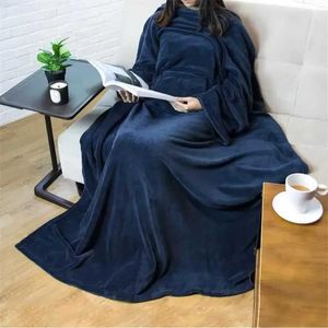 Blankets Cute Cape TV blanket flannel lazy shawl with sleeves student hoodie home office nap winter bed coral velvet insulationL406