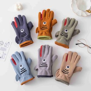 Children's Finger Gloves Keepsakes Childrens and Boys Winter 5-12 Years Coral Plush Cartoon Shark Keep Warm Outdoor Thick Bicycle Girls WX5.30