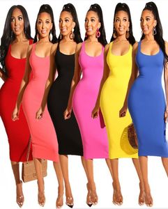2021 Summer Women Dresses Fashion Casual Solid Color Slim Knit Sleeveless Vest Kjol Simple Polyester Dress 9367195007