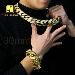 Super dick schwer groß, klobig goldplattiert Halskette Armband 30 mm schlichtes kubanischer Kette ohne Moissanit Hip Hop Rock