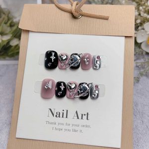False Nails 10Pcs Short Sweet and Cool Handmade Press On Nails Full Cover Design Round Head Fake Nail Artificial Manicure Wearable Nail Tips z240603