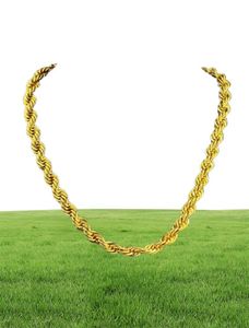 Hiphop 24 tum Mens Mens Solid Rope Chain Halsband 18K Gul guldfylld uttalande Knyckesmycken gåva 7mm bred7412360