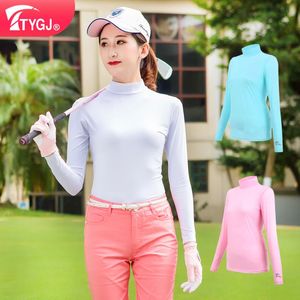 TTYGJ Golf Anti-UV قمصان طويلة الأكمام قمم طويلة الصيف واقي من الشمس الجولف الملابس الداخلية في الهواء الطلق ملابس الجليد الحرير بارد القاع 240522