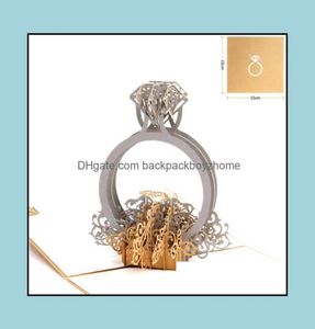 Greeting Cards Event Party Supplies Festive Home Garden 3D Pop Up Diamond Invitation Card Ring Laser Cut Valentin Dhufo49367845540911