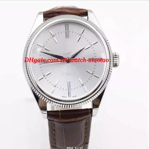 Luxury Watches New Series 18K Silver Automatisk mekanisk klocka Brown Leather White Surface Top Quality Sport Men's Watch Fashion 1970