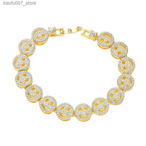 Bolegle Mens Hip Hop Face Uśmiech Projektant S 18K Złoty Srebrny Full Diamond Crystal Night Club Luksusowa biżuteria Bolegle Q240603
