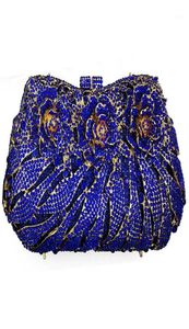 Gold Metal Night Clutch Blue Crystal Burse Mulheres Floral Phone Saco Ladies Rhinestone Diamond Mini Bons Bags fêmeas