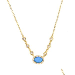 Pendant Necklaces High Quality Brass Fashion Jewelry Blue Fire Opal Gemstone Cz Link Chain Gold Sier Plated Collar Necklace Drop Deliv Dhg0P