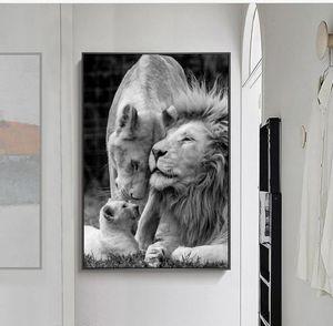African Lions Family Black and White Canvas Art Zwierzęta Płótna obrazy ścienne do salonu wystrój domu bez ramy 8001070