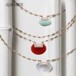 V High Edition Precision Chinese Style Red Agate Set Diamond Ruyi Lock Necklace For Women Plated With 18K Rose Gold Straight