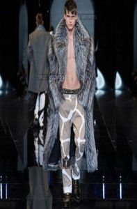 Silver Winter Thicken Warm Faux Fox Fur Coats Mens Leather Overcoat Men Long Design Trenchs Jaqueta de Couro Plus Size9795425