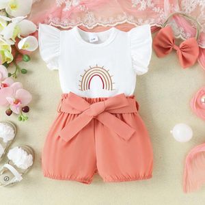 Clothing Sets Baby Shorts Girls Rainbow Print Short Sleeve Tops And Headband 3PCS Infant Outfits Summer Clothes 0-24M