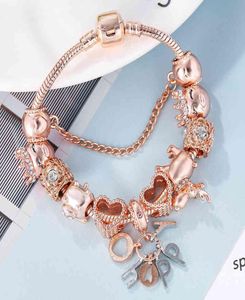 Seialoy Rose Gold Bracelet Bangles For Women Princess Elk Bead HAPPY Charm Bracelets Jewelry Fit Girl Couple Friendship Jewelry Gi7614825