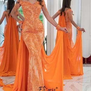 Abiti formali di abiti formali di sirene arancione di lusso abiti a scialle lunghi abiti da sera in rilievo vestidos de fiesta 240518