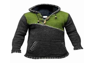 Mens Sweaters Casual Hooded Autumn Winter Male Hooded Knitted Pullovers Long Sleeve Patchwork Sweaters for Men Drop2262781