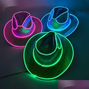 Led Swords/Guns Swordsguns Glowing Cowboy Cap Neon Decor Supplies Fashion For Outdoor Cowgirl Hat Party Light Up In The Dark 230804 Dr Otphv