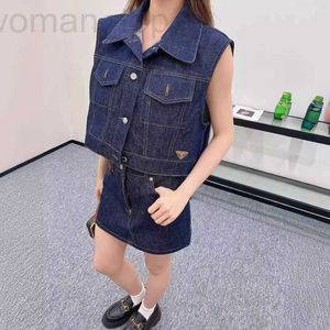 Two Piece Dress Designer 24 Spring/Summer New Product Triangle Logo Design Primary Denim Ultra Short Skirt+Primary Functional Style Vest DGCS