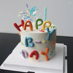 Party Supplies Ins Style Colorful Happy Birthday Letter Soft Gum Cake Decoration Cartoon Candy Color Topper Children's