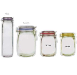 Portable Jar Mason Zipper återanvändbar vaccumkomprimeringspåsar Snack Bag Saver Leak Proof Sand Food Vacuum Storage Bra för väskor Trave1937441
