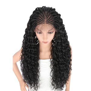 Handtied 13x4 koronkowe frontalne peruki dla czarnych kobiet syntetyczna koronkowa peruka z fryzurami dziecięcymi kręconymi falami dla cosplay Perukę Kobiet Peruki Fbnwc