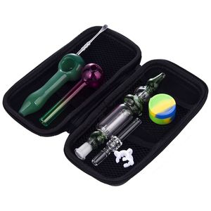 ZH006 Calabash Style Dab Rig Rökning Rör 10mm kvarts Nagelklipppåse Set Spoon Glass Pipe Oil Burners Dabber Tool Silicon Jar Colorful 3 In 1 Portable Smoking Set