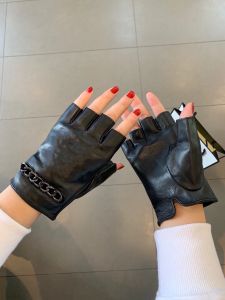 Gloves Genuine Leather Winter Gloves for Women Open Fingered Sheepskin Mittens Official Replica European Size Top Quality