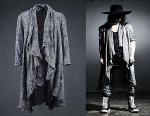 Whole Mens Long Sleeve Linen Fold Retro Shawl Cardigan TrenchMales Long Pull Style Punk Rock Fashion Sweaters Coat Men Outer2754337